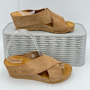 Yokono Suede Wedge Sandals Tan Brown Size 6.5